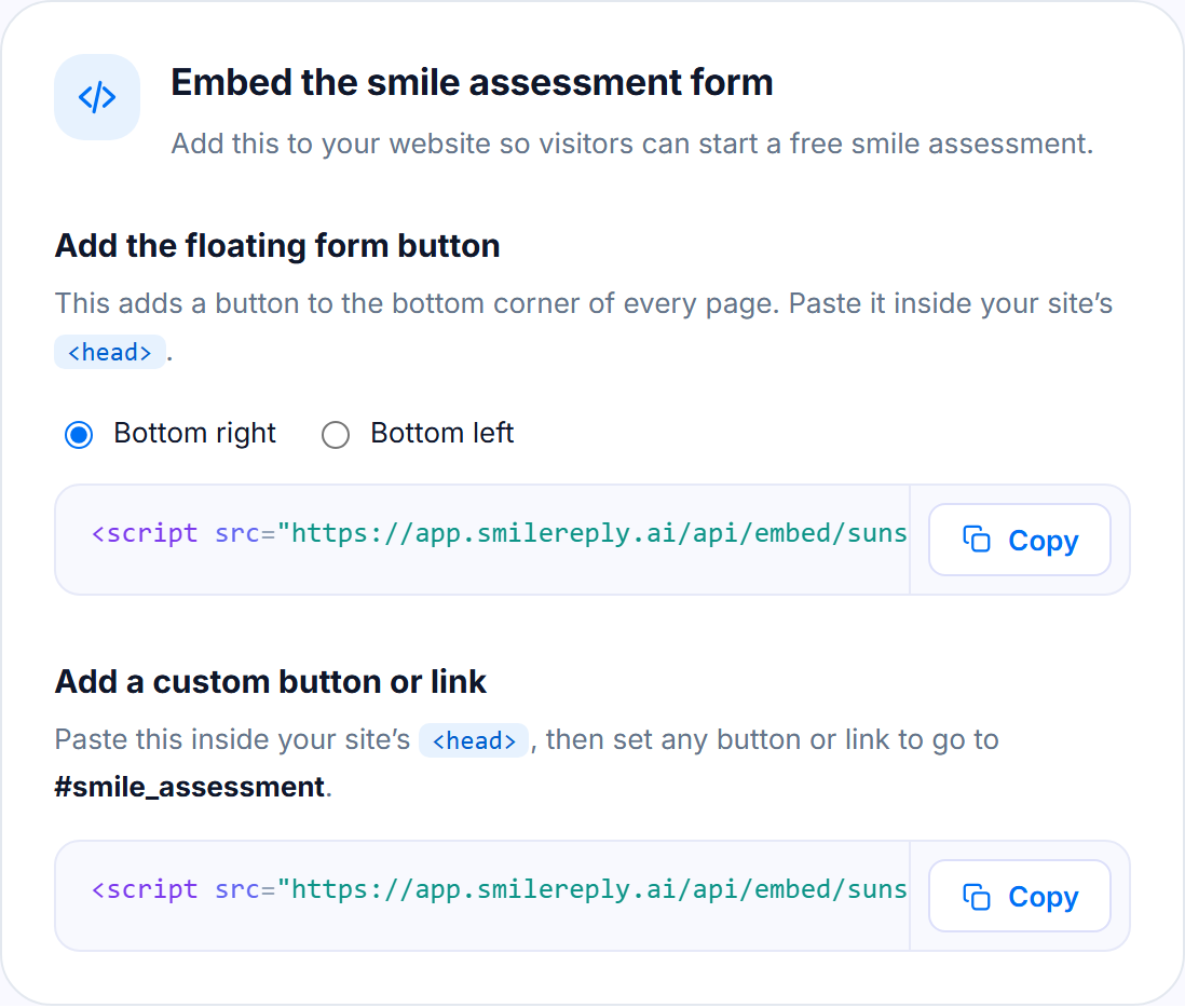 The embed card in Practice Settings