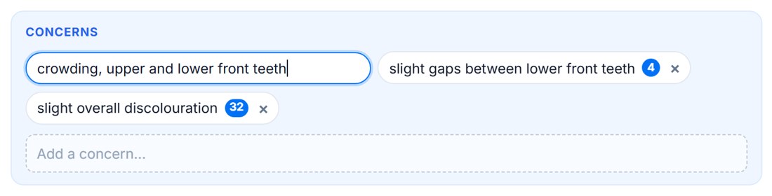 Editing an AI-drafted concern about crowding of the upper and lower front teeth