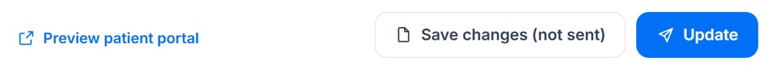 Grading screen buttons for a sent consult: Preview patient portal, Save changes (not sent) and Update